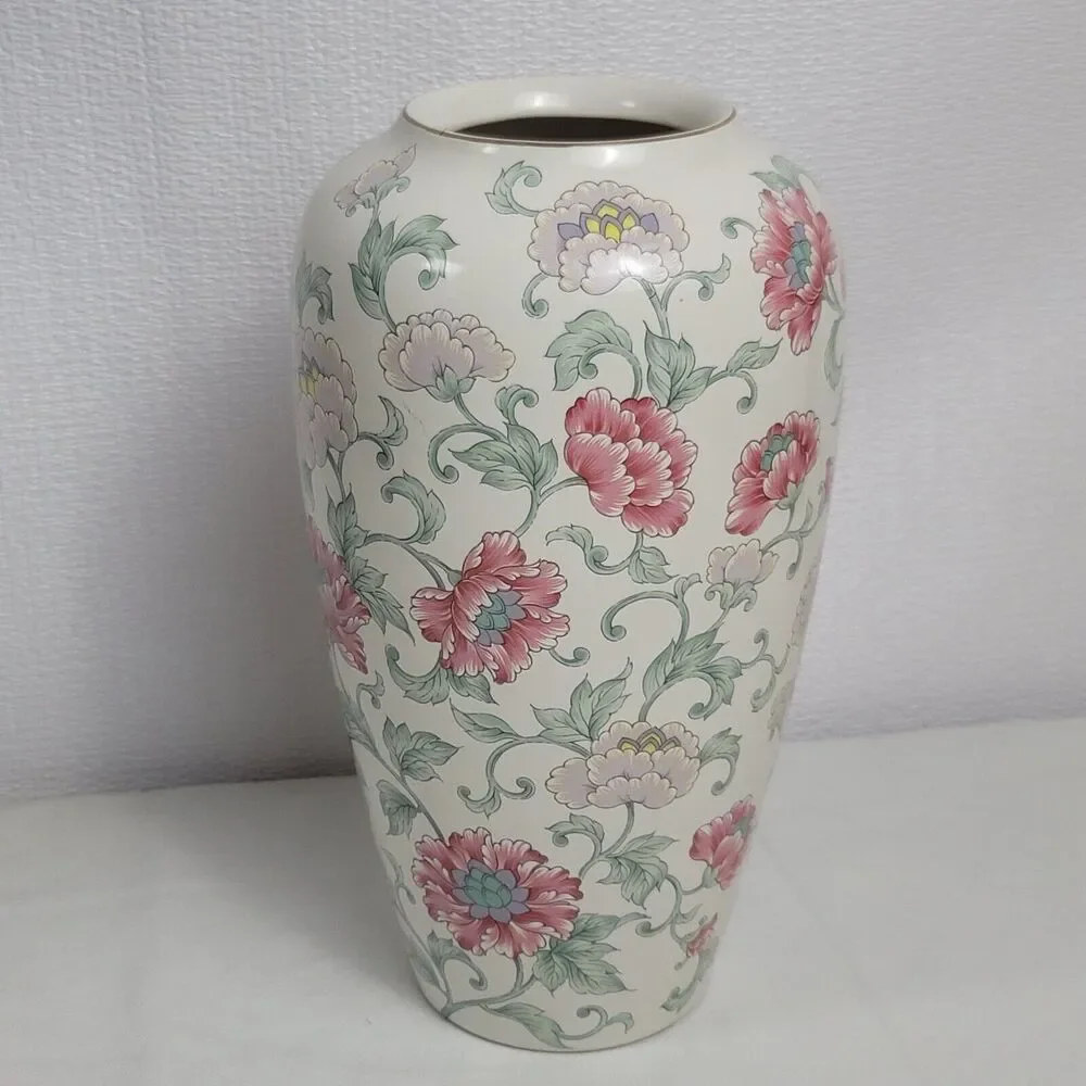 Japanese Hand Painted Floral Porcelain Round Vase Flowers By Premier Collection